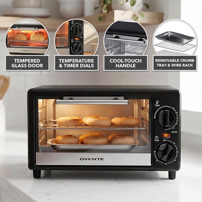 8L Countertop Toaster Oven, Adjustable Temperature, Black TO2808B | 60-Minute Timer, Easy-To-Clean Baking Pan, 750W Compact Design Perfect for Mini for Pizza, Bake, and Broil2