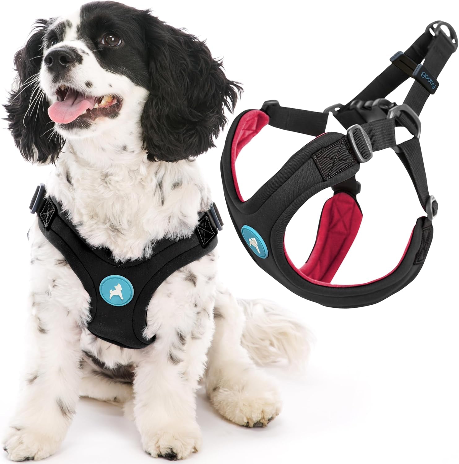 gooby-escape-free-sport-harness-red-medium-no-choke-step-in-patented-neoprene-small-dog-harness-with-four-point-adjustment-perfect-on-the-go-dog-harness-for-medium-dogs-no-pull-and-small-dogs