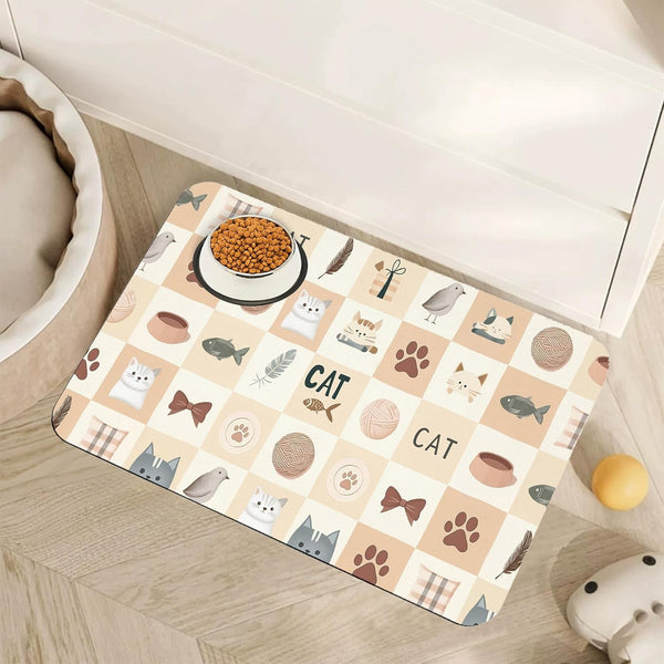 Vintage Damask Flower Dog Cat Food Mat,White Black Floral Absorbent Pet Feeding Mat for Food and Water,Non-Slip Dog Bowl Mats Floor Protector 12"X20"22