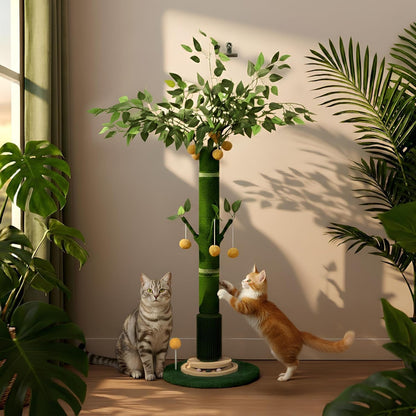 46" Extra Tall Cat Scratching Post for Large Cats, Sisal Rope | Heavy Duty Vertical Sisal Scratcher & Stable Climbing Pole with Hanging Ball, Tall Post for Adult Cats Full Body Stretch1