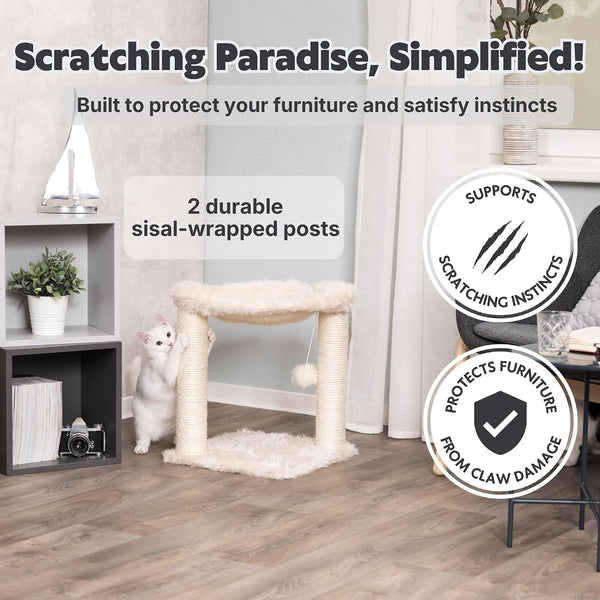 TRIXIE Baza XXL Cat Scratching Posts, Indoor Cat Furniture with Plush Hammock, Jute Scratcher Posts and Dangling Toy Ball, 18.1" L X 18.1" W X 19.7" H, Cream2