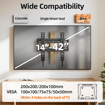 IWORBOARD 24 32 40 42 Inch Fixed TV Monitor Wall Mount for 14-43 Inch LED LCD Screen, Low Profile Small RV TV Mount, Easy Slim Flat Wall Bracket, Max VESA 200X200Mm, 66Lbs, Single Stud6