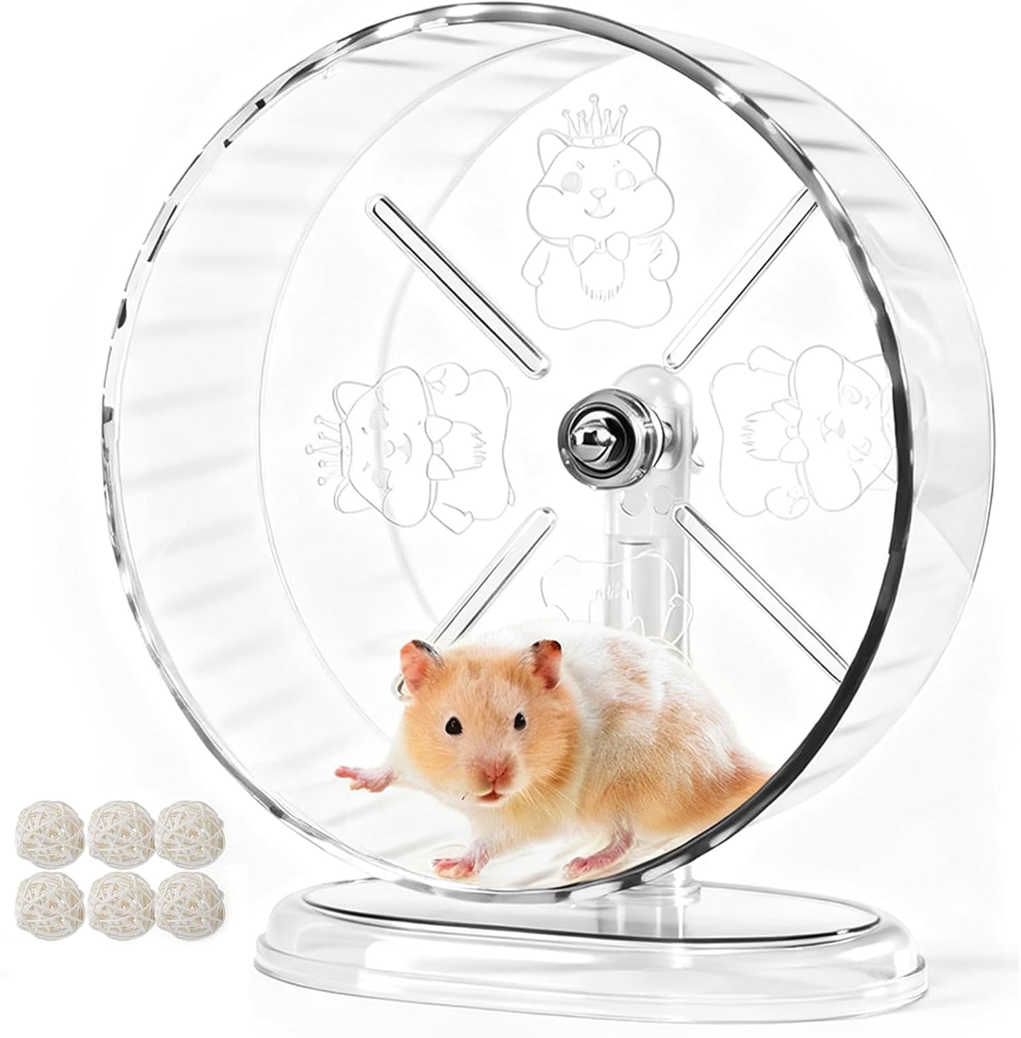 silent-hamster-exercise-wheel-9-5-inch-quiet-spinner-syrian-hamster-running-wheel-silent-wheels-with-anti-skid-adjustable-stand-for-gerbils-rats-or-other-small-pets-transparent