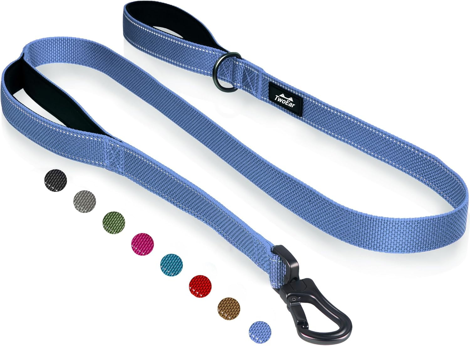 twoear-6ft-1in-strong-blue-dog-leash-with-2-padded-handles-traffic-handle-extra-control-comfortable-soft-dual-handle-auto-lock-hook-reflective-walking-lead-for-small-medium-and-large-dogs