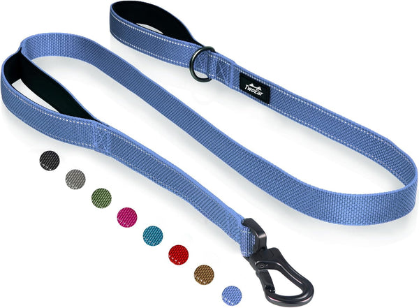 Twoear 6FT 1IN Strong Blue Dog Leash with 2 Padded Handles, Traffic Handle Extra Control, Comfortable Soft Dual Handle, Auto Lock Hook, Reflective Walking Lead for Small Medium and Large Dogs12