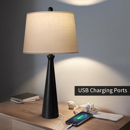 25.75" Modern Table Lamp for Bedroom Set of 2, USB C Port, Black | Metal Desk Lamp with White Linen Shade, Tall Lamps for Living Room, Nightstand, End Tables, Home Office Decor4