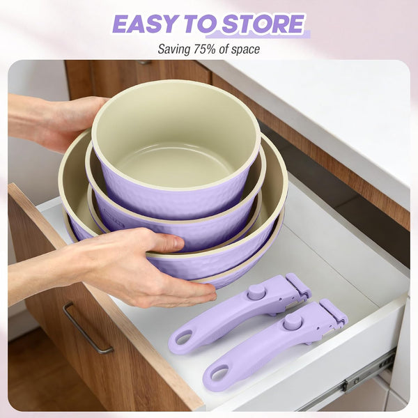 Pots and Pans Set, Ceramic Nonstick Cookware Set Detachable Handle, Induction Kitchen Cookware Sets with Removable Handle, Non Stick RV Cookware Set, Dishwasher ＆ Oven Safe3