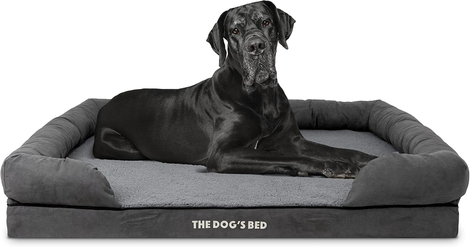 the-dog-s-bed-orthopedic-memory-foam-dog-bed-with-bolsters-for-large-dogs-high-density-support-mattress-low-front-entry-removable-washable-cover-oxford-fabric-blue-with-dark-red-trim-large