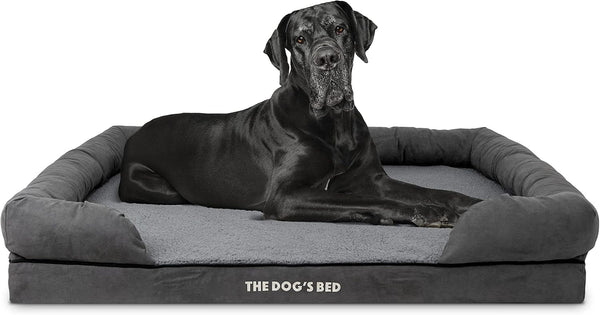 The Dog’S Bed Orthopedic Memory Foam Dog Bed with Bolsters for Large Dogs, High Density Support Mattress, Low Front Entry, Removable Washable Cover, Oxford Fabric, Blue with Dark Red Trim, Large31