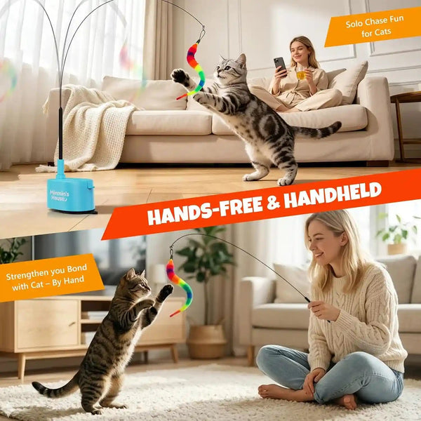 Interactive Cat Toys for Indoor Cats, 360° Flying Automatic Cat Toy, Blue | Rechargeable, Strong Suction Base, Self-Play & Handheld, Electric Spin Game Enrichment Toy, Long Kitty Wand for Bored Cats3