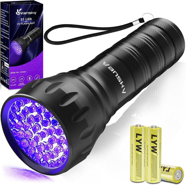 Black Light UV Light Flashlight, 21 LED 395Nm Ultraviolet Blacklight Flashlight Mini Pet Urine Detector for Dog/Cat, Dry Stains, Resin Curing, Matching with Pet Odor Eliminator(Batteries Are Included)1