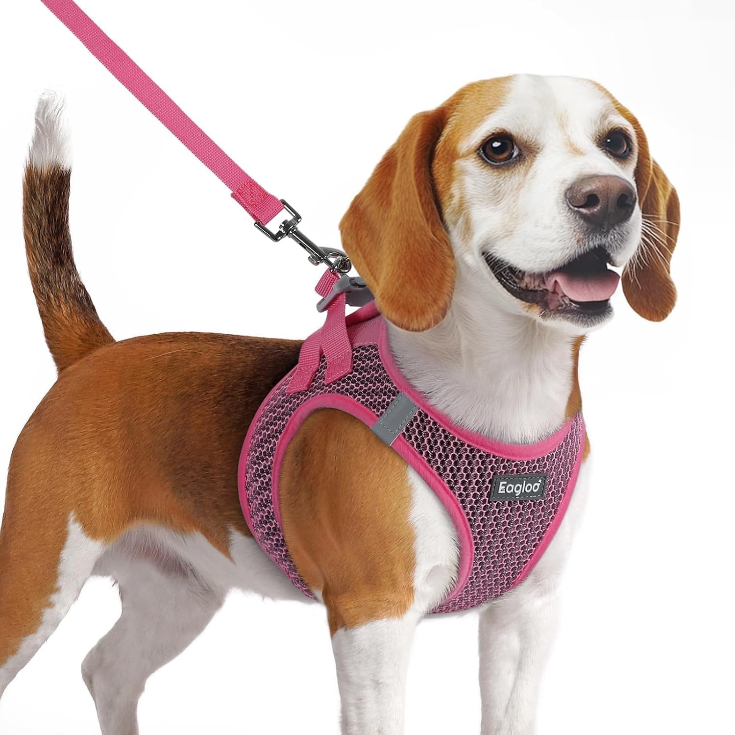 eagloo-small-dog-harness-and-leash-set-step-in-small-sized-puppy-pet-vest-light-soft-breathable-air-mesh-easy-on-and-off-with-hook-loop-reflective-for-safe-walking-pink-s