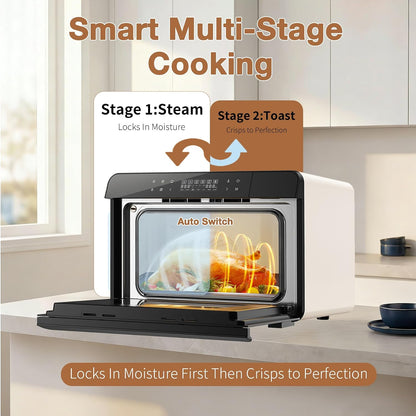 Toaster Air Fryer Combi Oven, Countertop Steam Oven 14-In-1 with Convection Steam Roast & Bake, Multi-Stage Cooking, Self-Clean, 7 Modes, 30 Built-In Recipes, for Kitchen Pizza Baking (White)5