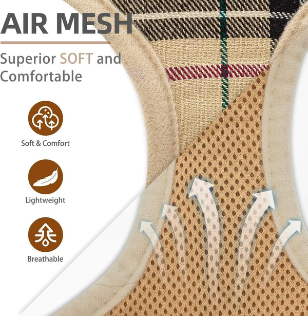 PUPTECK Soft Mesh Dog Harness Small Sized and Leash Set Pet Puppy Cat Comfort Padded Vest No Pull Harnesses, Beige, S3