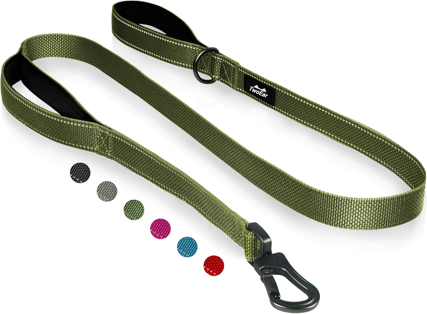 twoear-6ft-1in-strong-blue-dog-leash-with-2-padded-handles-traffic-handle-extra-control-comfortable-soft-dual-handle-auto-lock-hook-reflective-walking-lead-for-small-medium-and-large-dogs