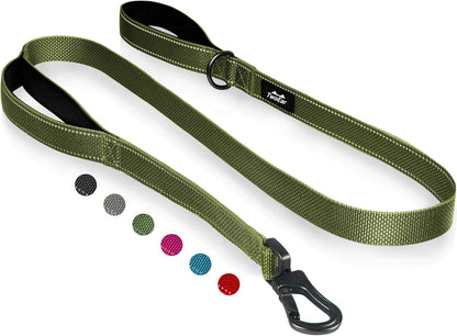 Twoear 6FT 1IN Strong Blue Dog Leash with 2 Padded Handles, Traffic Handle Extra Control, Comfortable Soft Dual Handle, Auto Lock Hook, Reflective Walking Lead for Small Medium and Large Dogs13