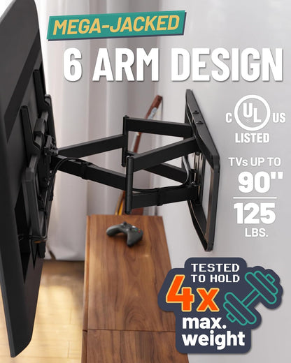 Maxmotion TV Wall Mount for Large Tvs 42" to 90" - Full Motion Has Smooth Swivel, Tilt, & Extension - Universal Design Works with Samsung, Vizio & More - Includes Hardware & Drill Template8