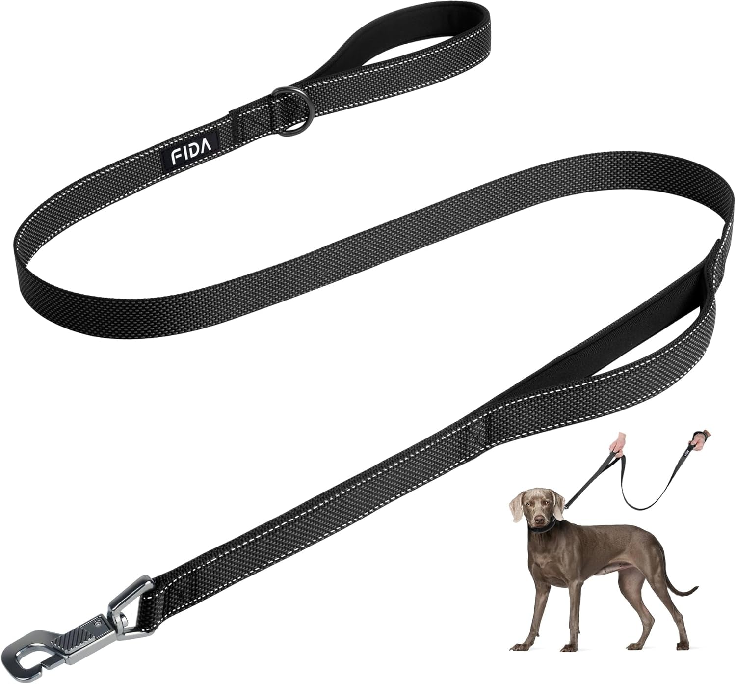 fida-4-ft-heavy-duty-dog-leash-with-2-comfortable-padded-handles-traffic-handle-advanced-easy-snap-hook-reflective-walking-lead-for-large-medium-small-breed-dogs-4-ft-x-1-wide-black