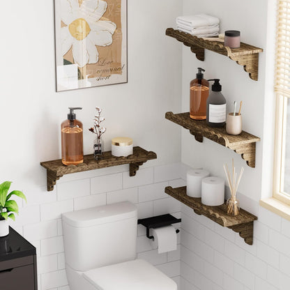 Scalloped Wood Wall Shelf – 17 Inch Floating Shelf with Wood Brackets, Easy to Install Rustic Wall Shelf for Living Room, Bedroom, Bathroom, or Any Space4