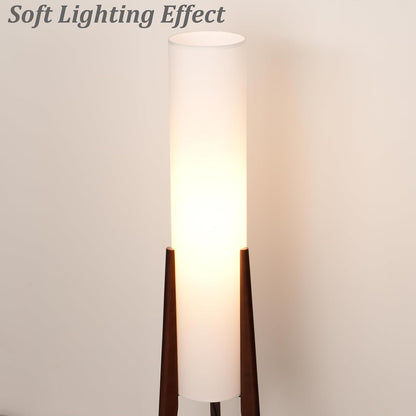 Mid-Century Tripod Floor Lamp with White Fabric Shade Modern Wood Standing Light with E26 Base for Bedroom Living Room & Home Decor (Walnut Tripod Holder)5