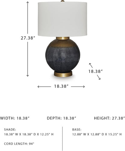 Signature Design by Ashley Table Lamp, Retro Blue with Gold Base | Dark Fabric Drum Shade over a Gold Table Lamp Base with 3-Way Switch, Tall Table Lamps for Living Room, Adara Series6