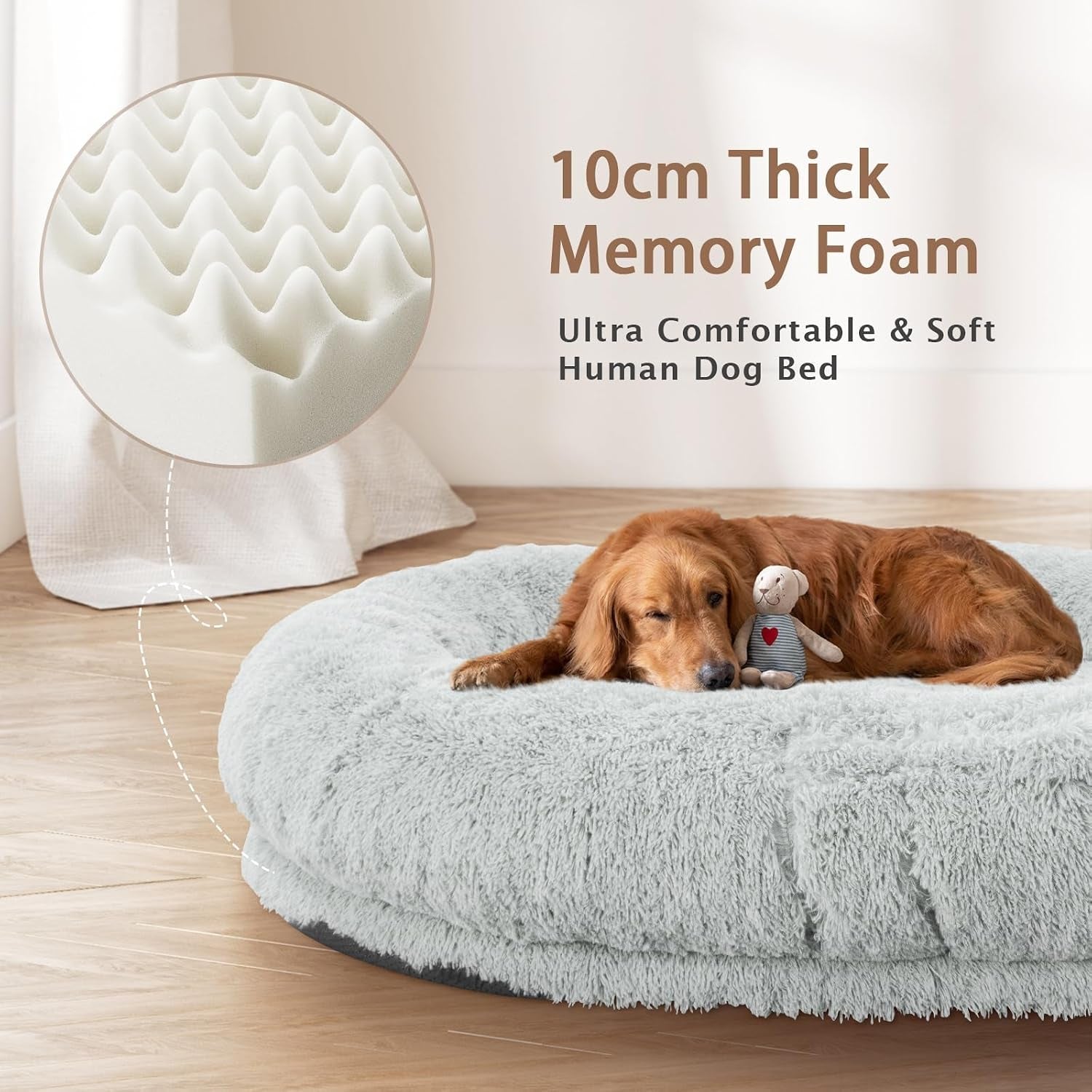 roomtec-human-dog-bed-71x45x12-size-fits-adult-and-pet-washable-giant-people-bed-10-cm-thick-memory-foam-large-oversize-pet-bed-with-plump-pillow-blanket-strap-grey