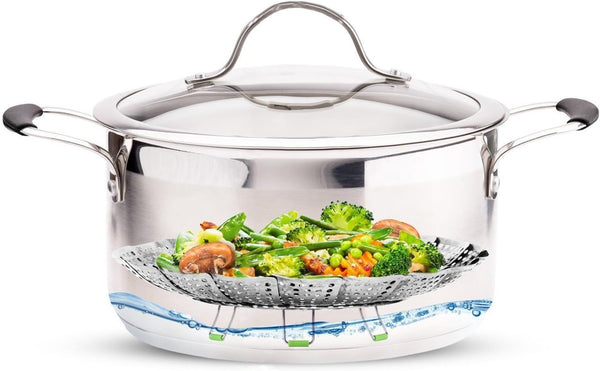 Vegetable Steamer Basket for Cooking Food, Stainless Steel Veggie Steam Basket for Pot, Folding Expandable Steaming Insert with Extendable Handle Fits Various Size Pot, 5.1" to 9"9