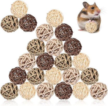 24 Pcs Bunny Chew Grass Balls Rolling Chew Toys for Small Animals | Bunny Gnawing Treats, Natural Chew Grass Toys, Rolling Play Balls, Small Animal Cage Enrichment Toy1
