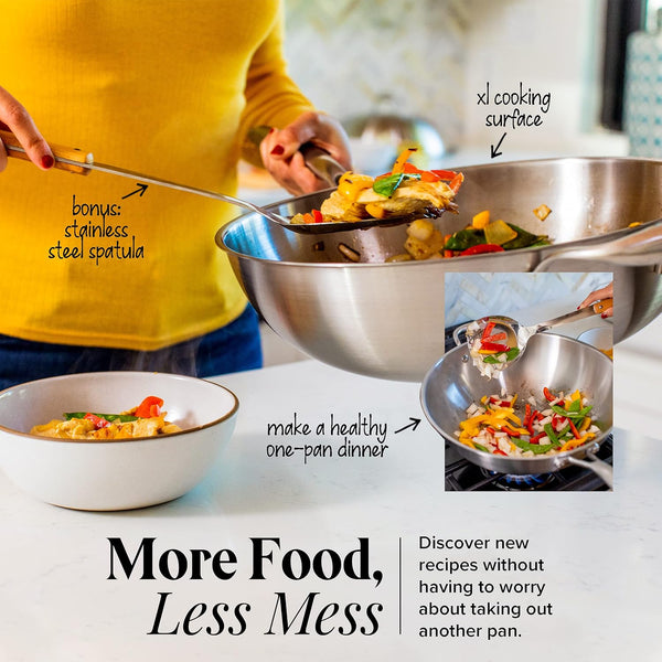 Stainless Steel Flat Bottom Wok Pan, Professional Traditional Stir Fry Cookware W/Domed Lid & Spatula, Low Maintenance Rust & Scratch Resistant for Induction Gas Electric Stove Top2