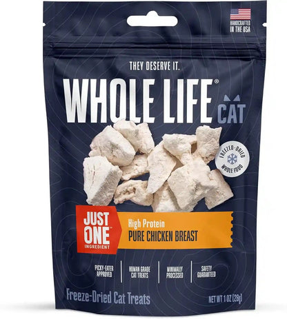 Whole Life Cat Just One Chicken Freeze Dried Cat Treats - Human Grade High Protein Food, Healthy Training Snacks, Freeze Dried Chicken Food Toppers, USA Made Natural Treats - 4 Oz (Pack of 1)12