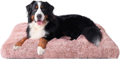 EHEYCIGA Fluffy Dog Crate Bed for Extra Large Dogs, Plush Faux Fur Pad, Calming anti Anxiety XL Bed for Crate, Washable Soft Warm Dog Mat with Non-Slip Bottom, Grey24