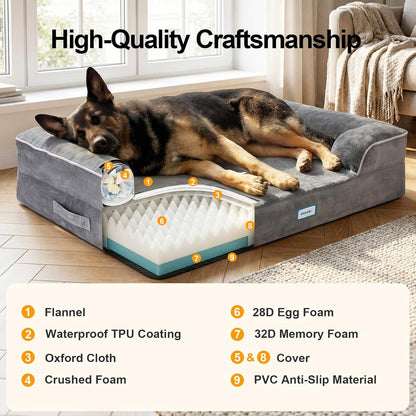 Ohgeni Orthopedic Extra Large Dog Bed Couch, Memory Foam, 44-Inch (Gray) | Waterproof Pet Bed with Machine-Washable Removable Cover & Soft Comfortable Fabric3
