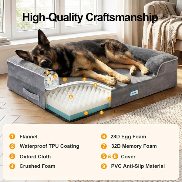 Ohgeni Orthopedic Extra Large Dog Bed Couch, Memory Foam, 44-Inch (Gray) | Waterproof Pet Bed with Machine-Washable Removable Cover & Soft Comfortable Fabric3