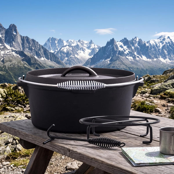 4.5Qt Camping Dutch Oven with Lid，Cast Iron Dutch Oven，Lifter Handle，Camping Tripod，Cast Iron Camping Cookware, Camping Oven - Campfire Cooking Equipment，With Free Scrubber Brush Stainless Steel Material7