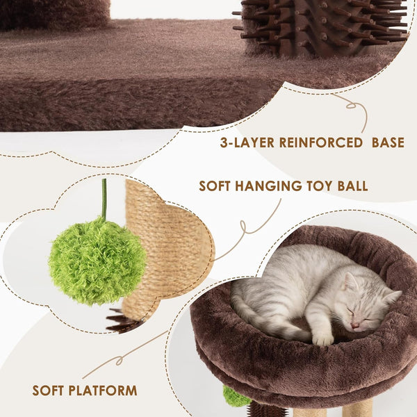 21” Tall Cat Scratching Post with Plush Cat Bed | Stable Cat Tree for Indoor Cats, Interactive Toy & Grooming Brush Included4