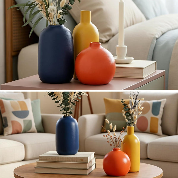 Colorful Ceramic Vase Set, Small Burnt Orange Blue Yellow Vases Home Decor,Fall Décor Modern Farmhouse Vases for Home Decor, Organic Decor Accents for Living Room, Table, Shelf, Entryway, Set of 35