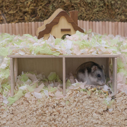 Hamster Peep Tunnel, 2-Chamber Wooden Hamster Hideout, Water-Resistant Platform for Dwarf Hamsters and Small Pets, 8.3" X 4.3" X 3.1"3
