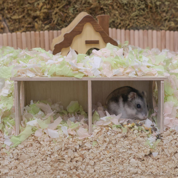 Hamster Peep Tunnel, 2-Chamber Wooden Hamster Hideout, Water-Resistant Platform for Dwarf Hamsters and Small Pets, 8.3" X 4.3" X 3.1"3