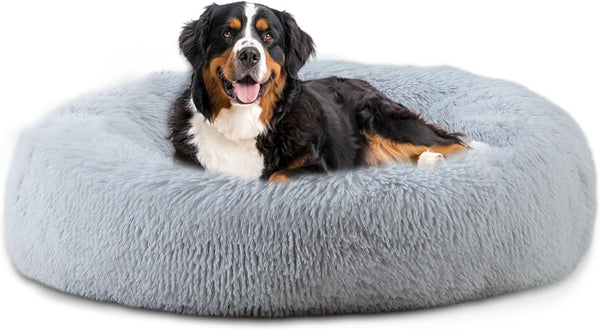 Bunlitent 39 Inch Calming Dog Bed, Donut Dog Bed for Large Sized Dog, Grey | Plush Anti-Anxiety, Donut Shape, Warming Cozy, round Cuddler Nest, Soft Cute,Marshmallow Cuddler Nest Pet Bed8