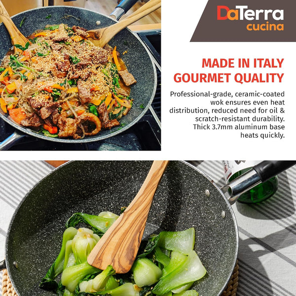 - Nonstick Ceramic Wok with Lid - Oven & Induction Safe, 13" | Italian Crafted Cookware, PTFE, PFOA Free, Tempered Glass Lid, Oven Safe up to 450°F, Even Heat Distribution, Easy Cleanup4