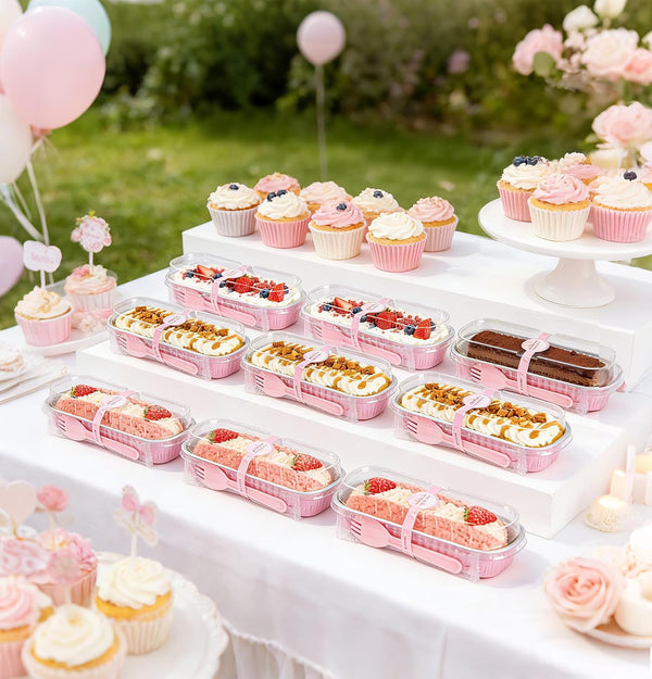 Mini Loaf Pans with Lids, 50 Pack Pink 6.8Oz for Party Favors | Fits Tartlets, Pudding Desserts, Loaf Slices and Sweet Samples; Single-Base Workflow Helps Limit Dish Handling.5