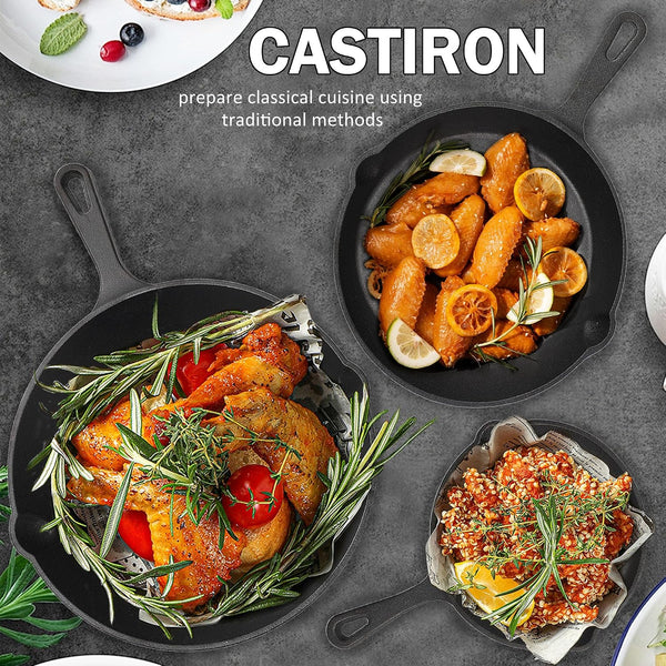 Cast Iron Skillet Pan Set of 3 – Pre-Seasoned Sartenes De Hierro Fundido – 6", 8", 10" Frying Pans for Stove, Oven, Grill – Heavy Duty Sartén Hierro Fundido Cookware Set5