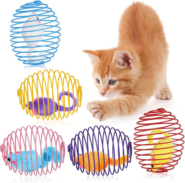 Jecery 5 Pcs Cat Toys Spring,Mouse,Multicolor | Interactive Cat Toy, Stretchable Rolling Ball, for Indoor Cats, Colorful Playful Coils, Kitten Pet Supplies1