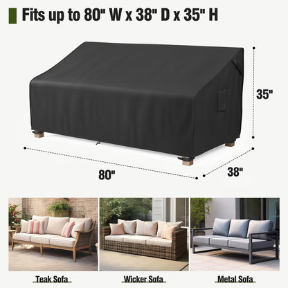 3-Seater Outdoor Couch Cover Waterproof, 80 Inch Patio Furniture Cover for Sofa, Heavy Duty Polyester & Double-Stitched Seams, Classic Black2