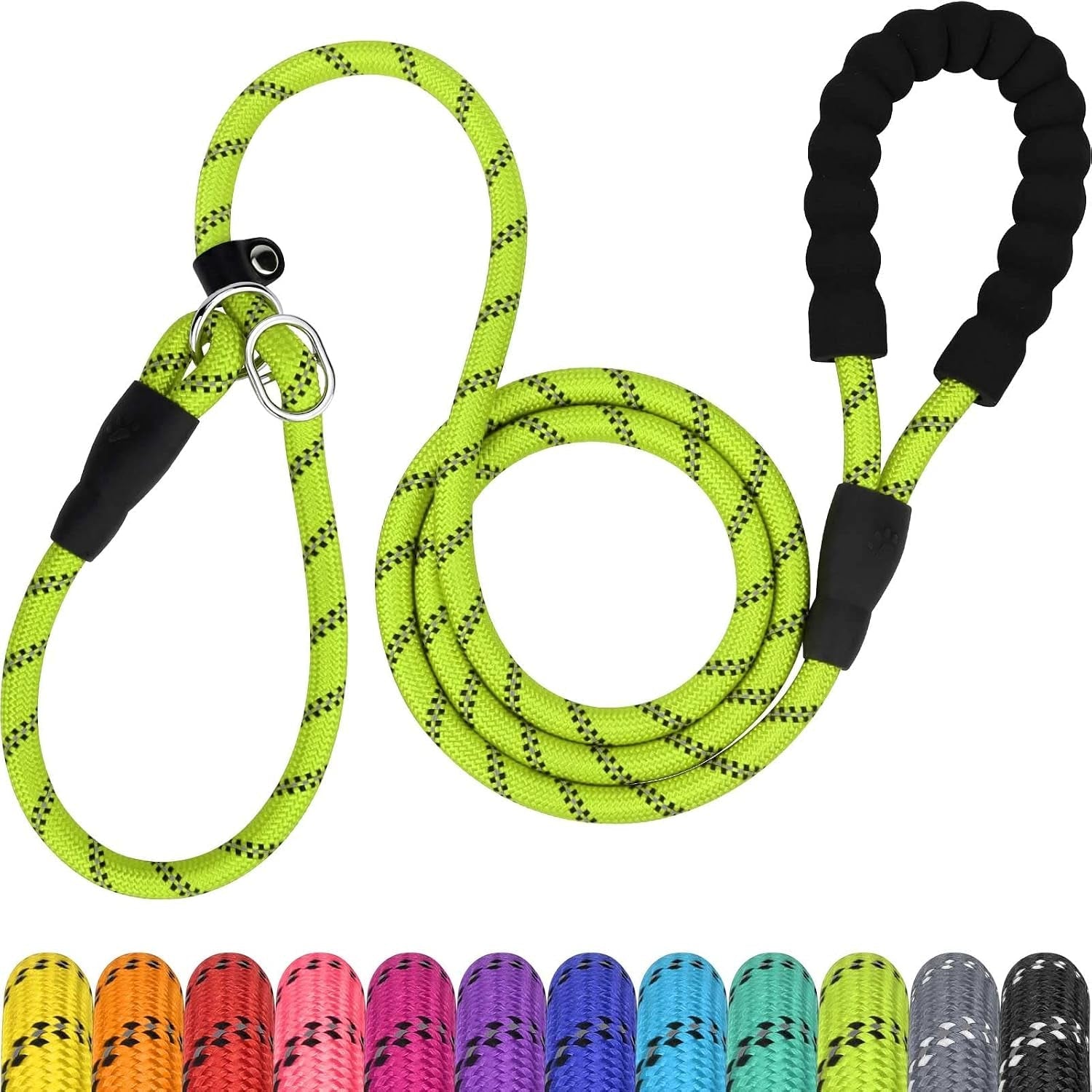 tagme-slip-lead-for-dogs-no-pull-training-leash-padded-handle-hot-pink-braided-climbing-rope-reflective-stitching-6-ft-fits-small-to-large-dogs-up-to-250-lbs-cushioned-grip-no-leash-burn