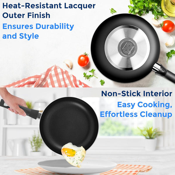 Kitchenware Pots & Pans Basic Kitchen Cookware, Black Non-Stick Coating Inside, Heat Resistant Lacquer (15-Piece Set), One Size4