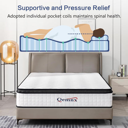 12 Inch Queen New Hybrid Mattress, Memory Foam, Medium Firm | Memory Foam Cushions Pressure Points with Supportive Pocket Coils6