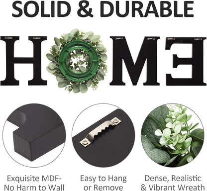 Wooden Home Letters with Wreath Artificial Eucalyptus Modern Decorative Hanging Farmhouse Sign for Living Room & Kitchen - Housewarming & Couple Gifts - Christmas Decoration7