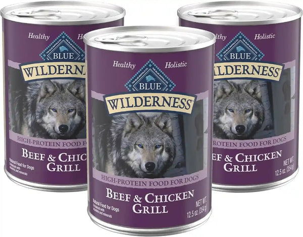 Blue Buffalo Wilderness Grain Free Adult Wet Dog Food, Beef & Chicken Grill, 32G Protein per Can, 12.5 Oz. Can (Pack of 12)14