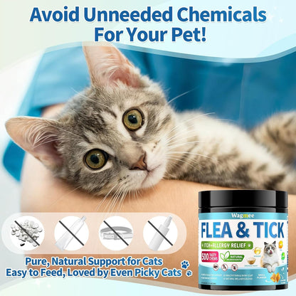 Natural Cat Flea Treatment Chewables, 500 Crunchy & Creamy Tasty Chews | Flea and Tick Prevention for Cats with Skin & Coat Support, Oral Flea & Tick Supplement & Allergy Relief for Cats, Chicken7